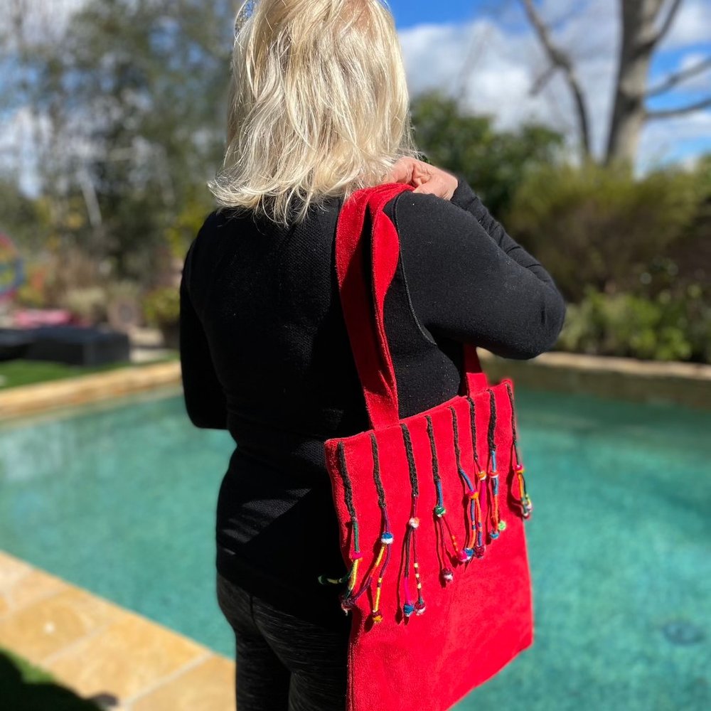 NEW: Hand-made suede bag, hand made in Bolivia, 13"x15"